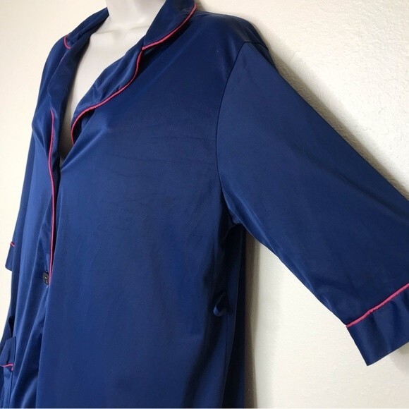 Vintage Kayser Sleep Shirt Nightgown Robe Blue Button Front Pocket Womens 38 - Picture 3 of 16